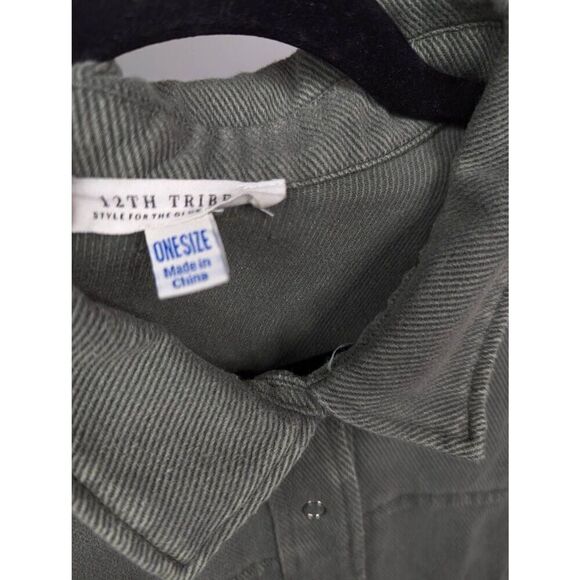 12th Tribe Nashville nights oversized olive shacket One Size - Picture 4 of 10